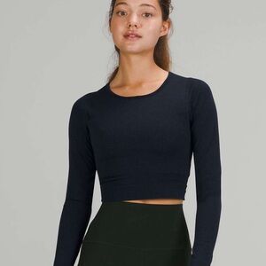 Lululemon Navy Ebb To Street Long Sleeve Crop Top